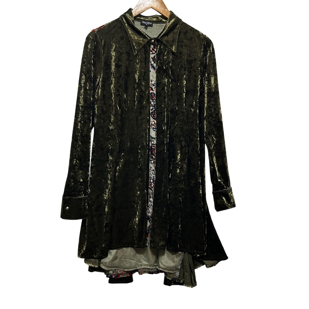 Dor Dor Womens Velvet Whimsigoth Tunic M Olive Burnout High Low Boho Gothic